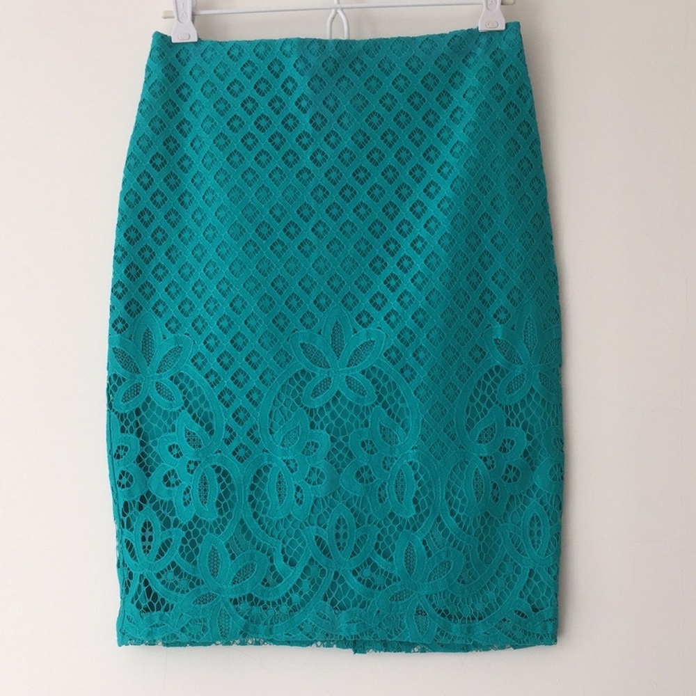 LOFT Teal Lace Pencil Skirt